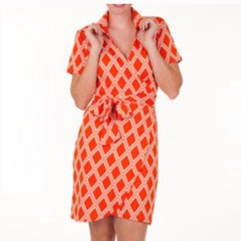 Tracy Negoshian Orange & White Jane Wrap Dress NWT Size XS